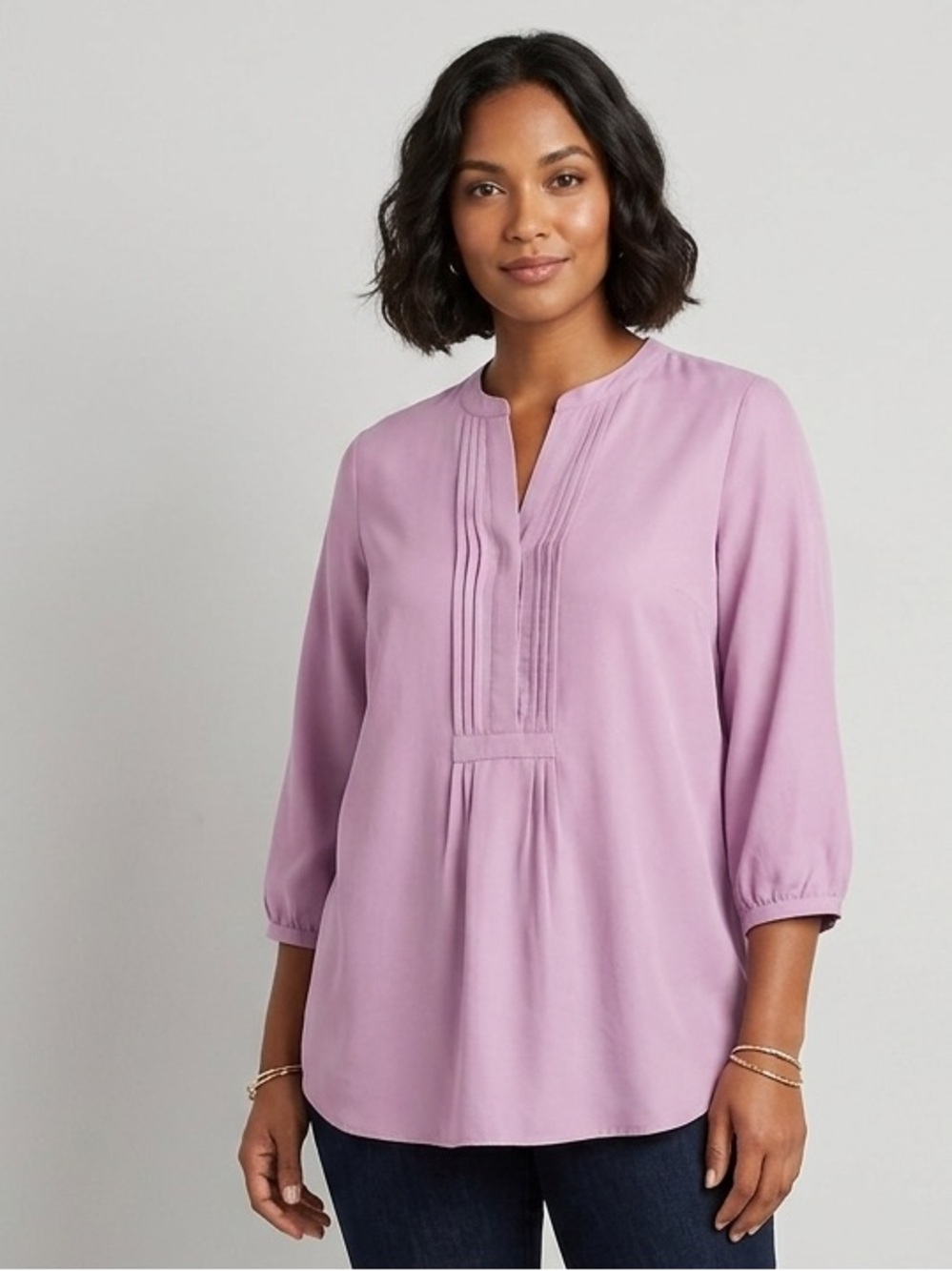 Garnet Hill Mauve Pintuck Silk‎ Tunic